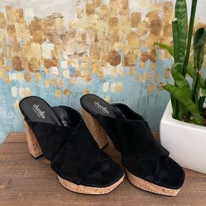 CHARLES By CHARLES DAVID Illy Black Suede Platform Cork Heels